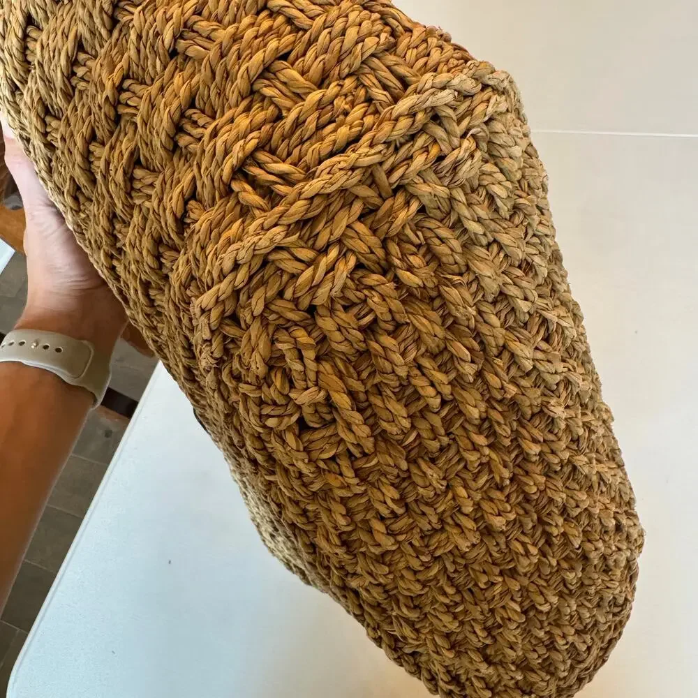 J. Crew Woven Sea Grass Tote Purse Beige Large Bag Beach Leather Handles Chic